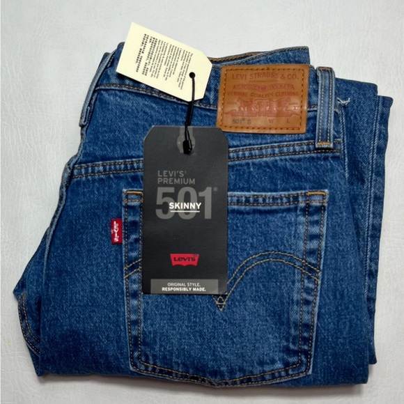 NORDSTROM LEVI’S 501 PREMIUM SKINNY JEANS SIZE 30X28 DARK WASH NWT - Picture 2 of 7